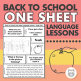 Back to School One Sheet Language Lessons - No Prep Speech Therapy Printables