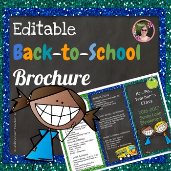 Back to School Open House Blue Glitter {Editable} Brochure | TpT