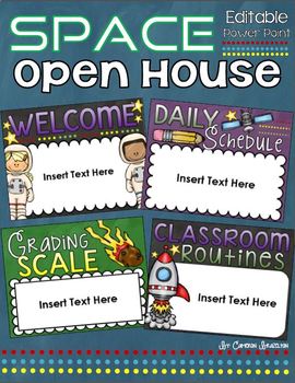 Preview of Back to School Open House Meet the Teacher Outer Space PowerPoint Editable