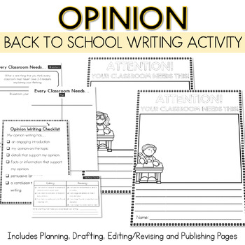 Back to School Opinion Writing Craft with Planning/Draft/Editing Pages