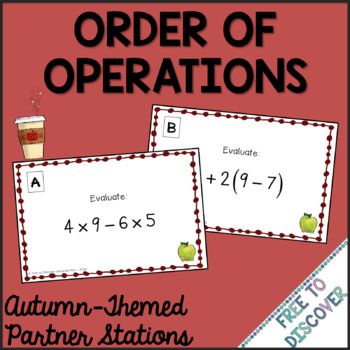 Preview of Back to School Order of Operations Autumn Themed Partner Stations