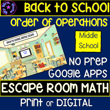 Preview of Back to School Order of Operations Digital Escape Room or PRINT activity