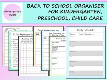 Preview of Back to School Organisers for Kindergarten, Preschool, Child Care