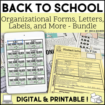 Preview of Back to School Organizational Forms, Letters, Labels, and More! - Bundle