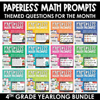 Preview of PAPERLESS Math Morning Work YEARLONG Math Spiral Review Bundle 4th Grade
