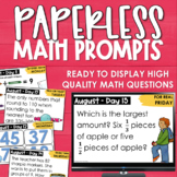 Back to School PAPERLESS Math Prompts Spiral Review August