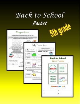 Preview of Back to School Packet - 5th grade