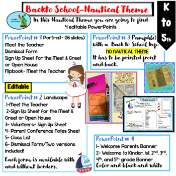 Preview of Back to School Pamphlet Meet the Teacher Open House Communication Nautical Th