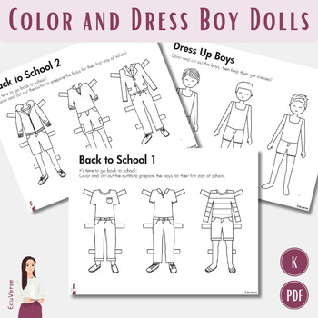 Back-to-School Paper Dolls: Color and Dress Boy Dolls Worksheet for ...