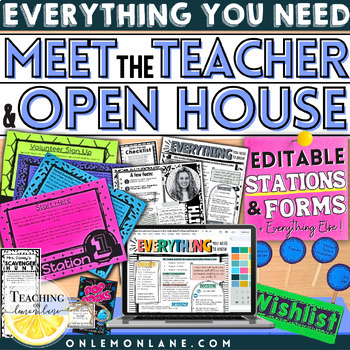 Preview of Meet the Teacher Night Template Open House Editable Stations Forms Ideas Slides