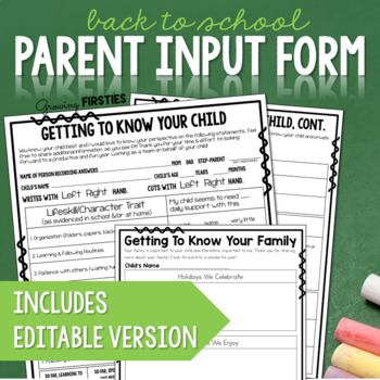 Preview of Back to School Parent Input Form