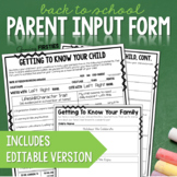 Back to School Parent Input Form