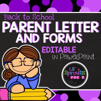 Preview of Back to School Parent Letter and Forms PreK, Kindergarten, Preschool, Pre-K