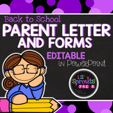Back to School Parent Letter and Forms PreK, Kindergarten,