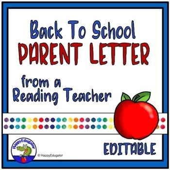 Preview of Back to School Parent Letter from Reading Teacher Editable