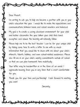 Back to School Parent Partnership Letter by Rainbow City Learning