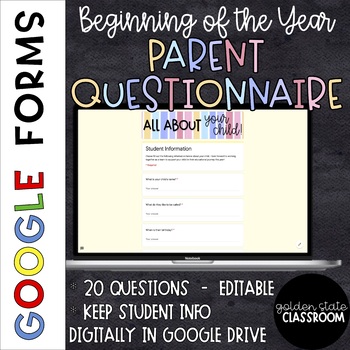 Preview of Back to School Parent Questionnaire  |  Google Form  |  Distance Learning