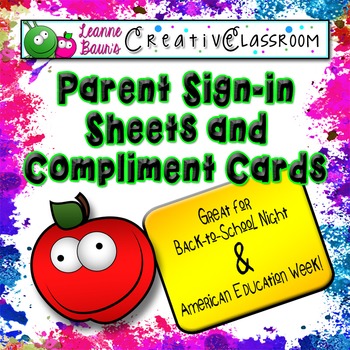 Preview of Back to School Parent Sign In Sheets and Compliment Cards