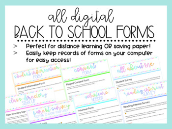 Preview of Back to School Parent & Student Forms •  Editable • Digital