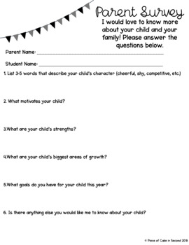 Back to School Parent Survey by The Piece of Cake Teacher | TPT