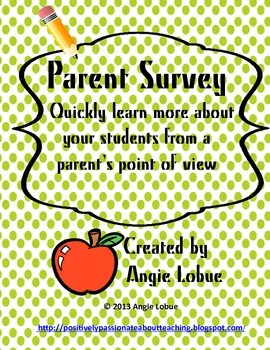 Preview of Back to School Parent Survey: Get to Know Your Students Quickly