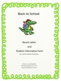 Back to School Parent Welcome Letter and Student Information Form