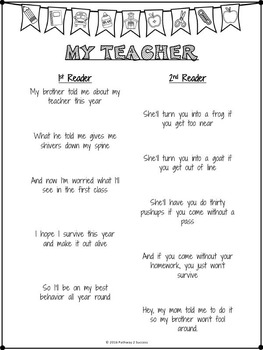 Back to School Partner Poems by Pathway 2 Success | TpT