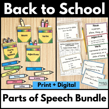 Preview of Back to School Parts of Speech Grammar Bundle with Nouns, Verbs, & Adjectives