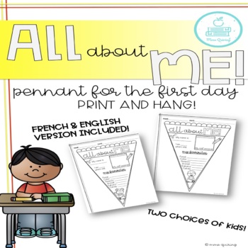 Preview of Back to School/First Day Pennant -All About Me- Fanion Tout Sur Moi - FR&ENG