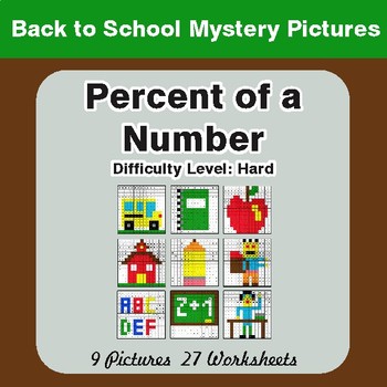 Back to School: Percent of a number - Color-By-Number Math Mystery Pictures