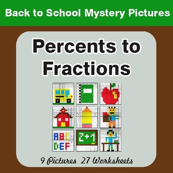 Back to School: Percents to Fractions - Color-By-Number Math Mystery Pictures
