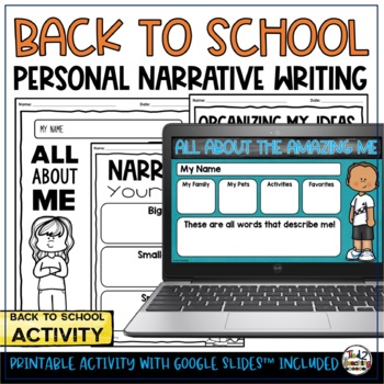 Preview of Back to School Personal Narrative Writing Print and Digital Activity