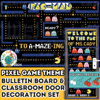 Preview of PAC MAN Bulletin Board and Door Decoration | Back to School | Pixel Art