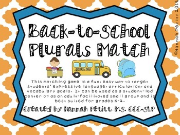 Preview of Back-to-School Plurals Match-SPANISH *Aligned to CCSS*