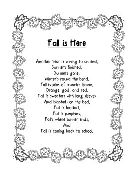 Back to School Poem: Fall is Here by Kristal | Teachers Pay Teachers