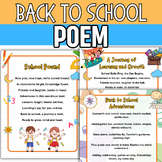 First week of school poem | Back to School Poetry Activity