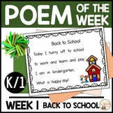 Back to School Poem of the Week Kindergarten & 1st Grade S