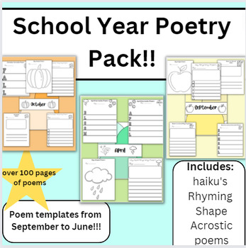 Preview of Back to School Poetry Pack!!! Poetry Templates from September to June!