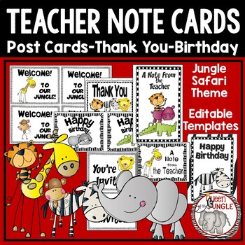 Preview of Back to School: Post Cards and Note Cards Wild Jungle Theme Editable