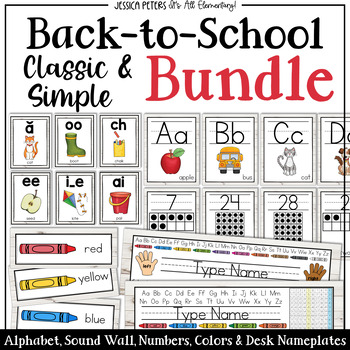 Preview of Back to School Posters | Alphabet, Sound Wall, Numbers, Desk Nameplates, Colors