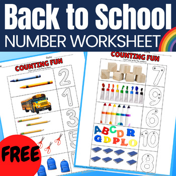 Preview of Back to School Preschool Number Worksheet Aligned with ABLLS-R R1 R2 R8 S4
