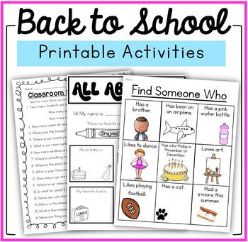 Preview of Back to School Printable Activities! Classroom Community Building