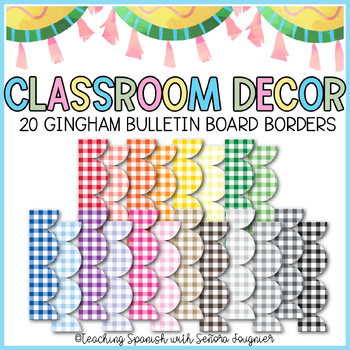 Back to School Printable Bulletin Board Borders Gingham Classroom Decor