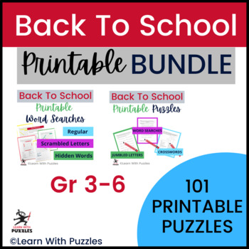 Preview of Back to School Printable Puzzles BUNDLE 101 Unique Puzzles Grades 3-6