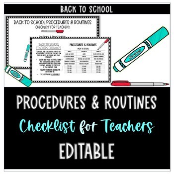 Preview of Back to School Procedures & Routines | Teachers Checklist | EDITABLE