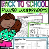 Back to School Puzzle Worksheets | First Week of School Ac