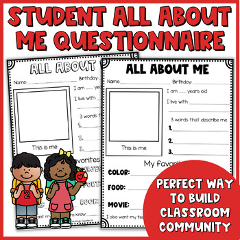 Back to School Questionnaire, First Day of School All About Me Printable