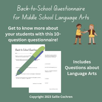 Preview of Back-to-School Questionnaire for Middle School Language Arts