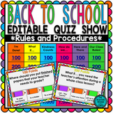 Back to School Quiz Show for Rules and Procedures EDITABLE