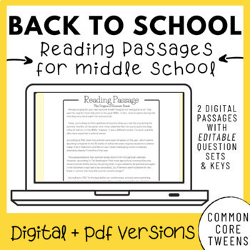 Preview of Back to School Reading Comprehension Passages and Questions | Google Classroom 